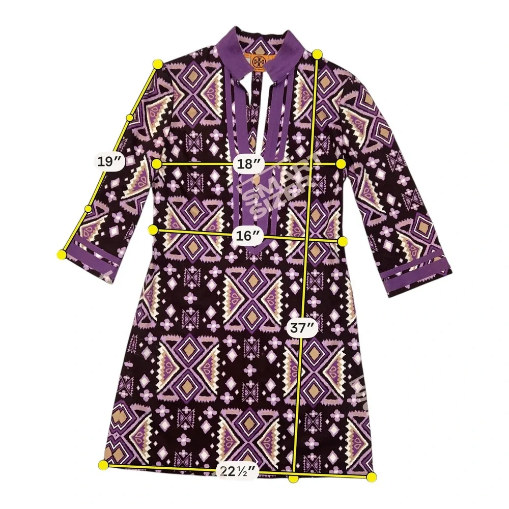 Tory Burch Purple Ikat Stretch Cotton Tunic Dress 6 Mediterranean Coastal Chic‎